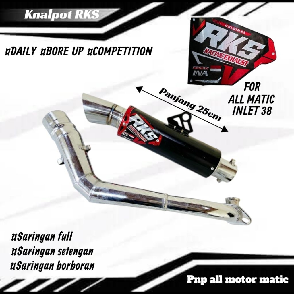 HG knalpot Racing RKS samlong cobra leheran ke atas spek suara gahar tipe motor All Matic beat_vario