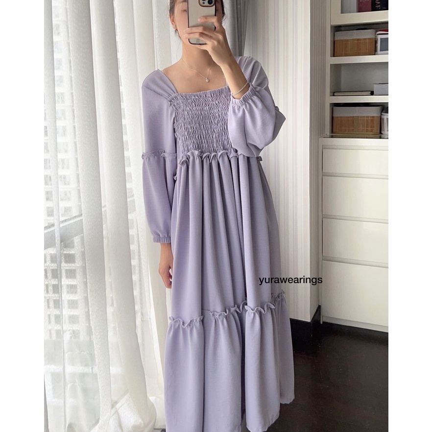 KODE H4I Yura  Baju Fashion Dress Crincle Airflow Premium Tebal Adem Flowy Lilac