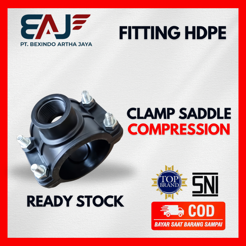 Clamp Saddle Pipa HDPE ukuran 50 x 3/4 Inch | klem Sadel HDPE | Distributor Fitting Pipa HDPE
