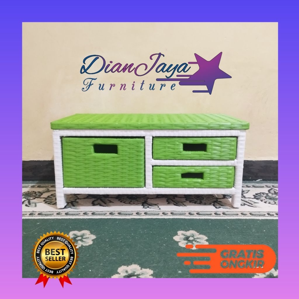 {Ready Stock} Meja tv Rotan sintetis laci 3 Lemari Rotan sintetis Laci 3 Minimalis Termurah
