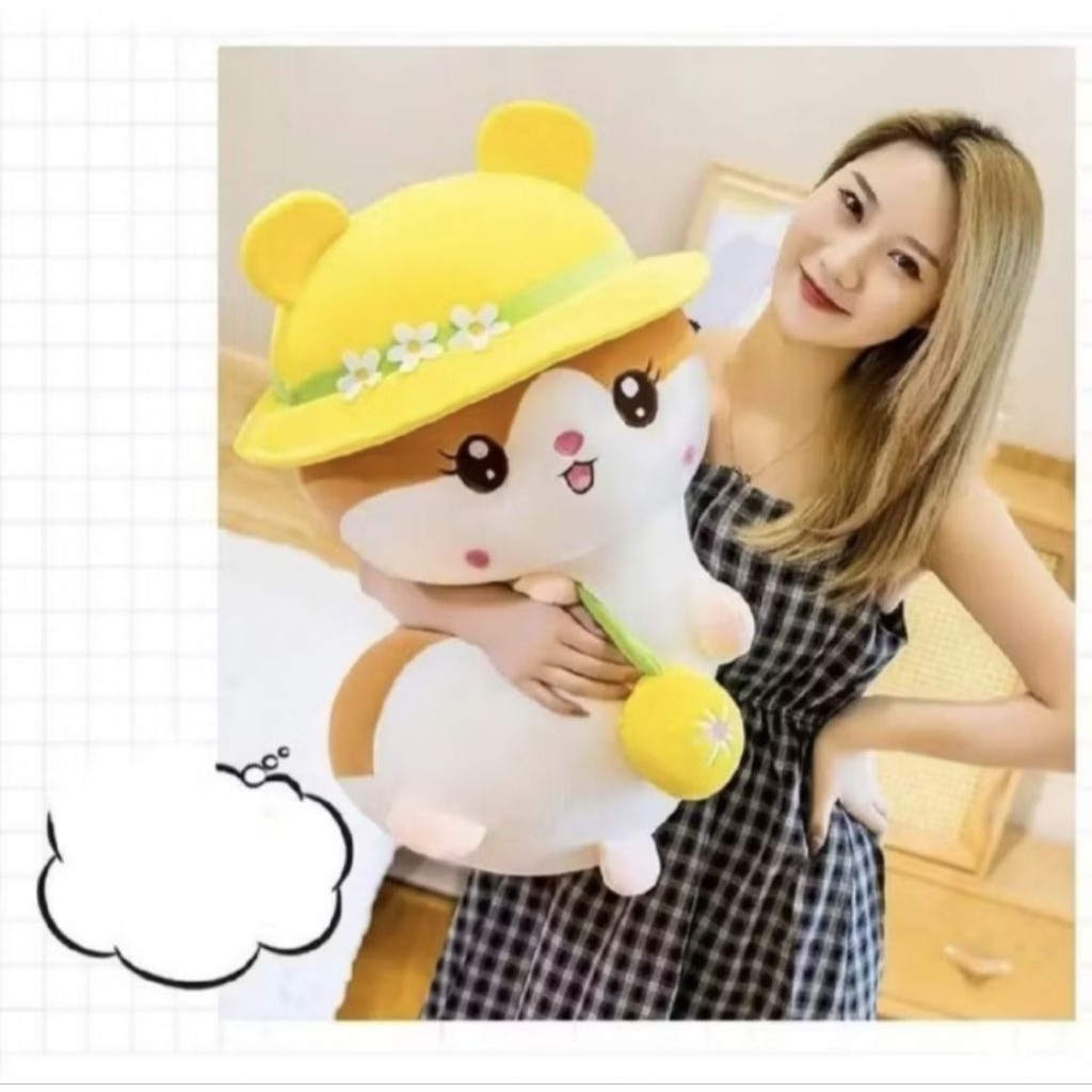 boneka hamster jumbo lucu / boneka hamster pakai topi plus tas / boneka hamster topi jumbo bahan lem