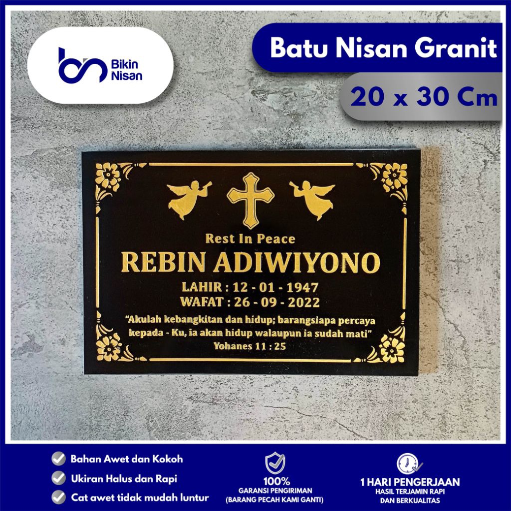 LEMPENGAN BATU NISAN GRANIT UKIR UKURAN 20x30Cm/BATU NISAN BERKUALITAS/BATU NISAN MAKAM