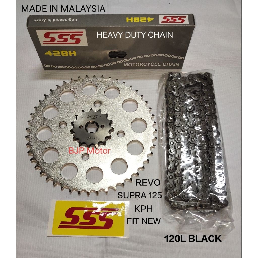 Gear set SSS 428 Supra 125 Revo rantai SSS 428 H 120L Black pilihan di ukuran gir depan dan belakang