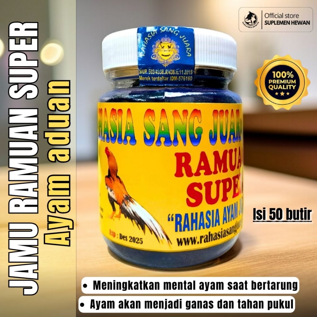 Jamu Ayam Aduan Ramuan Super Mental Juara Isi 50 Butir - 100% Bahan Alami Meningkatkan Mental & Keku