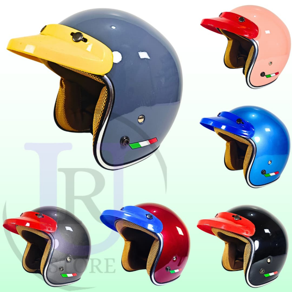 Helm Bogo List Chrome + Pet Pendek / Helm Retro List Chrome / Helm Bogo Dewasa + Pet Pendek  Warna W