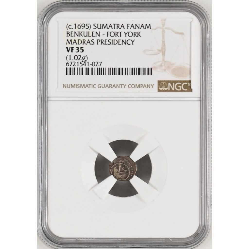 Koin Perak Sumatra Fanam Benkulen–Fort York Madras Presidency NGC VF35