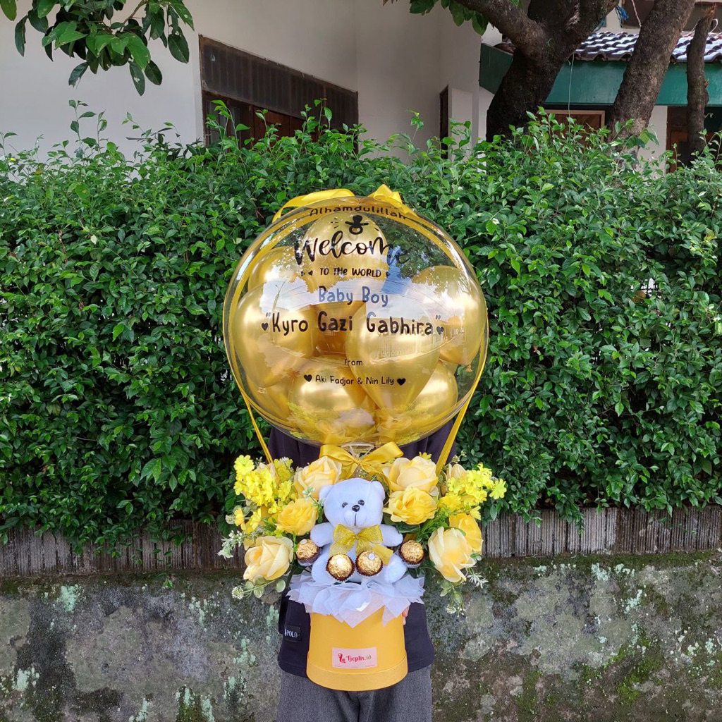 [BISA KIRIM HARI INI] Bouquet Balon Buket Balon Balon Ucapan Box Large Full Bunga + Boneka Besar dan