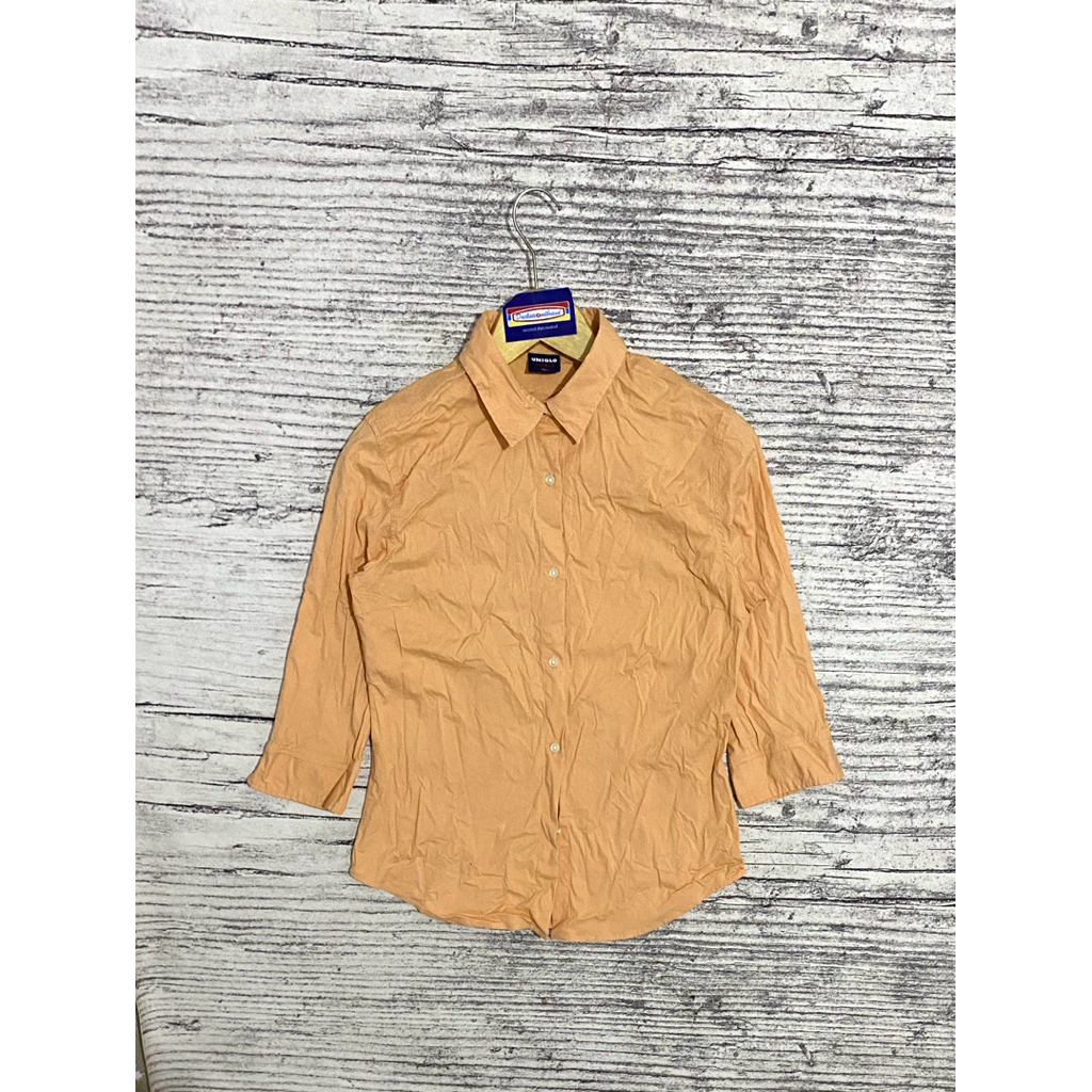 Kemeja shirt blouse blus baju atasan wanita perempuan cewek kantor formal uniqlo womens oren polos b