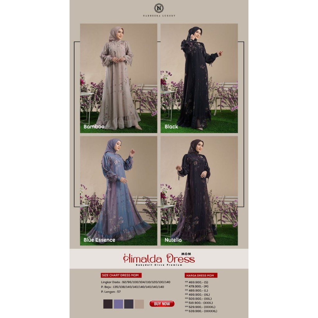 READY HIMELDA DRESS by Nadheera Luxury Terbaru Gamis PESTA Gamis BABYDOLL Gamis Nadheera Luxury
