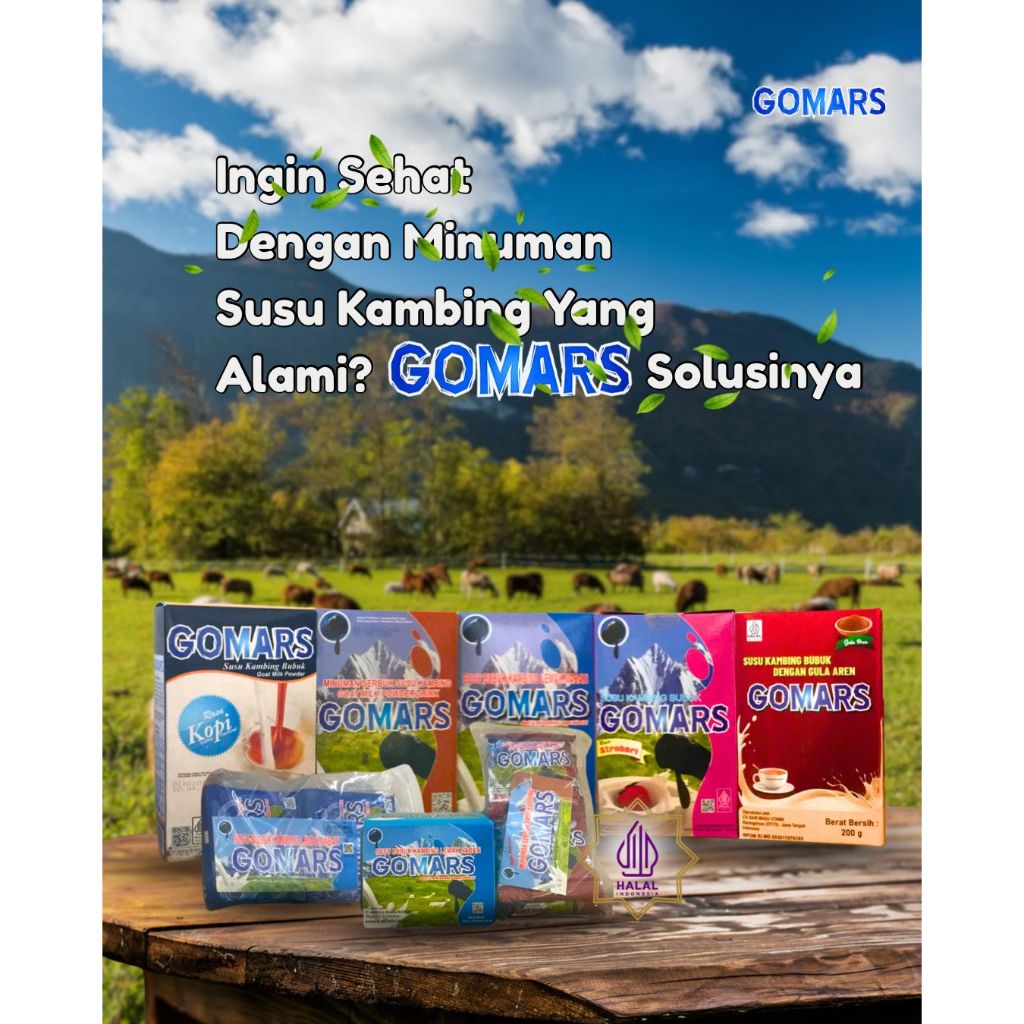 

Susu Kambing Gomars 5 Rasa (Coklat,Vanila,Stroberi,Gula Aren,Kopi)