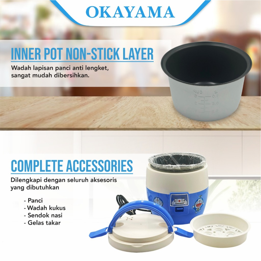 BestPromo Okayama Rice Cooker 1 Liter Ok-101 Magic Com Mini / Portable / Anti Lengket / 1L Putih