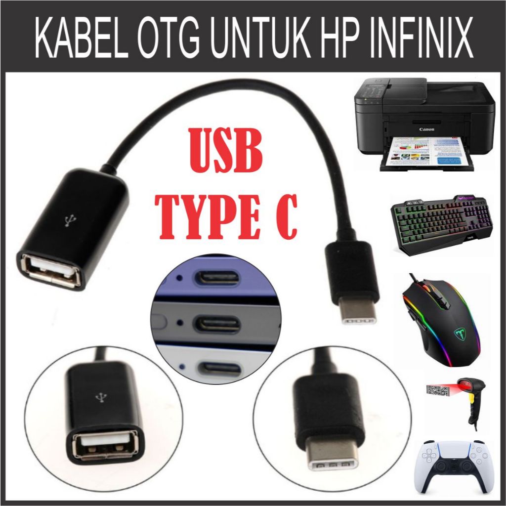 Kabel OTG USB Type C untuk HP INFINIX HOT 50 40 30 20 SMART 9 8 PLUS HD PRO NOTE 4G 5G ZERO GT Sambu