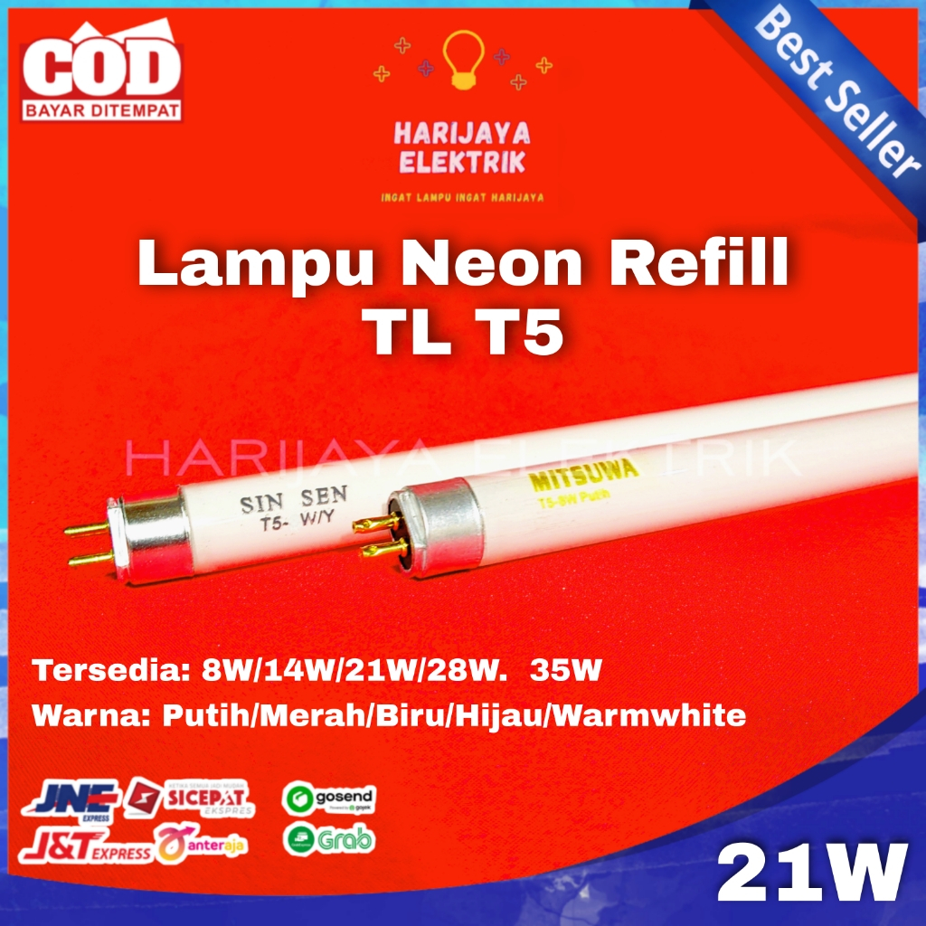 LAMPU TL NEON T5 REFILL MITSUWA 21 WATT ISI REFIL LAMPU PANJANG 90CM ETALASE WARNA PER SATUAN
