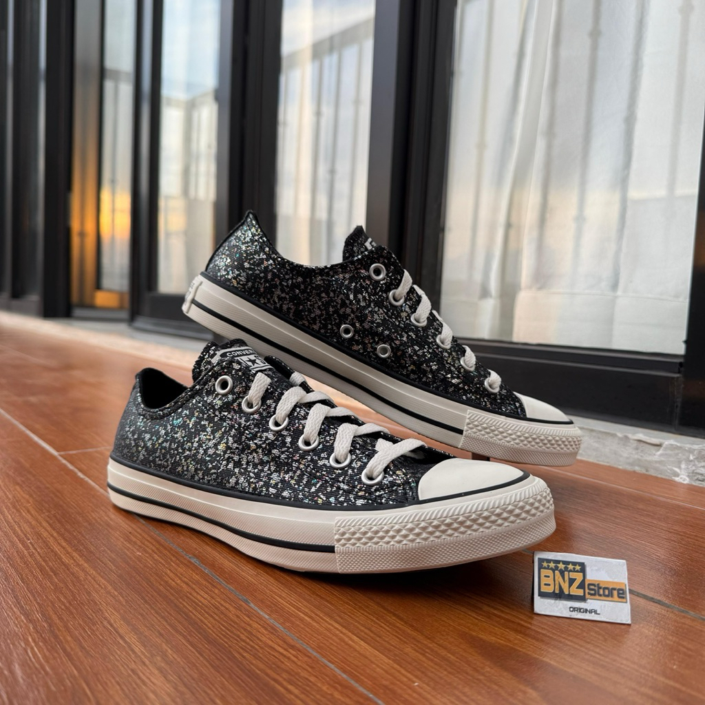 Sepatu Sneakers Wanita Converse CTAS Ox Glitter Black/Black/Egret