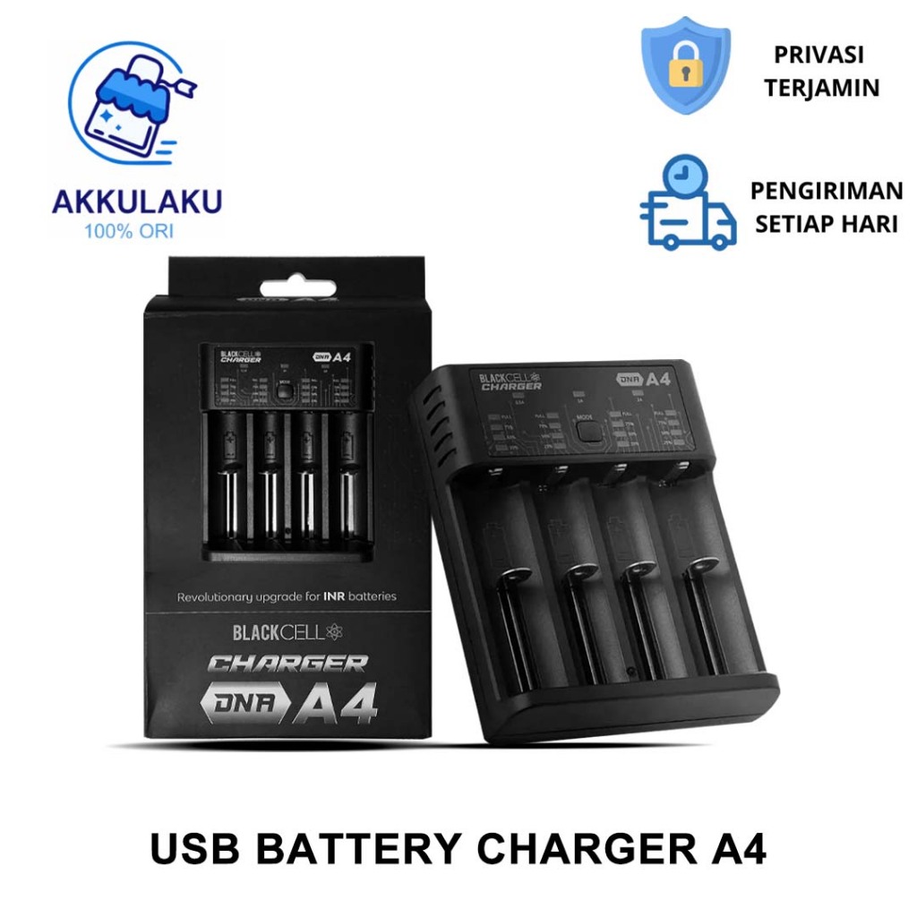 (Authentic) Baterai Charger Blackcell DNA A4 4 Slot - Battery Charger Blackcell 4 Slot