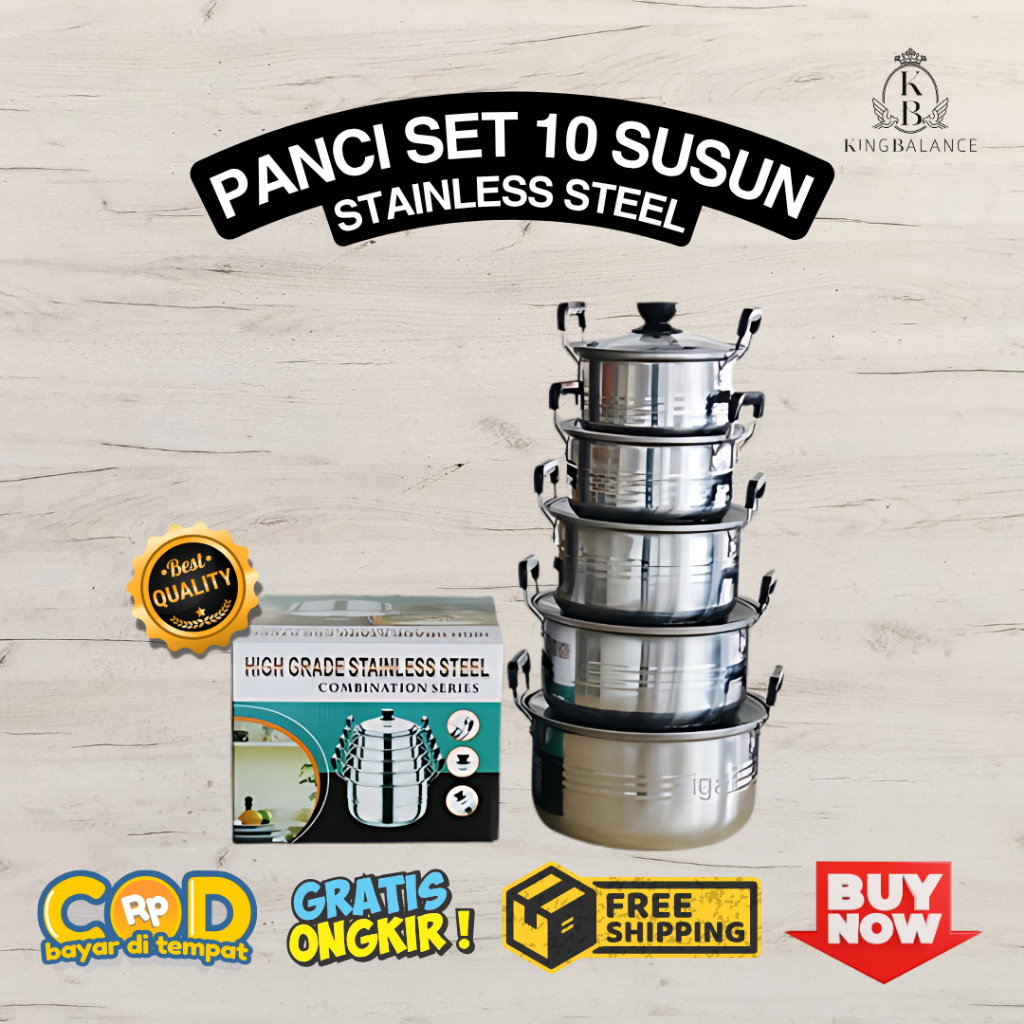 ANEKA STAINLESS - Stainless Panci set 10 susun tutup stenlis / Panci + Set 10 Susun Stainless Bahan 