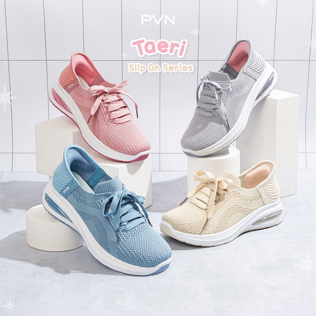 PVN Taeri Slip On Sepatu Sneakers Olahraga Wanita Sport Shoes Black White Pink Cream Grey 281