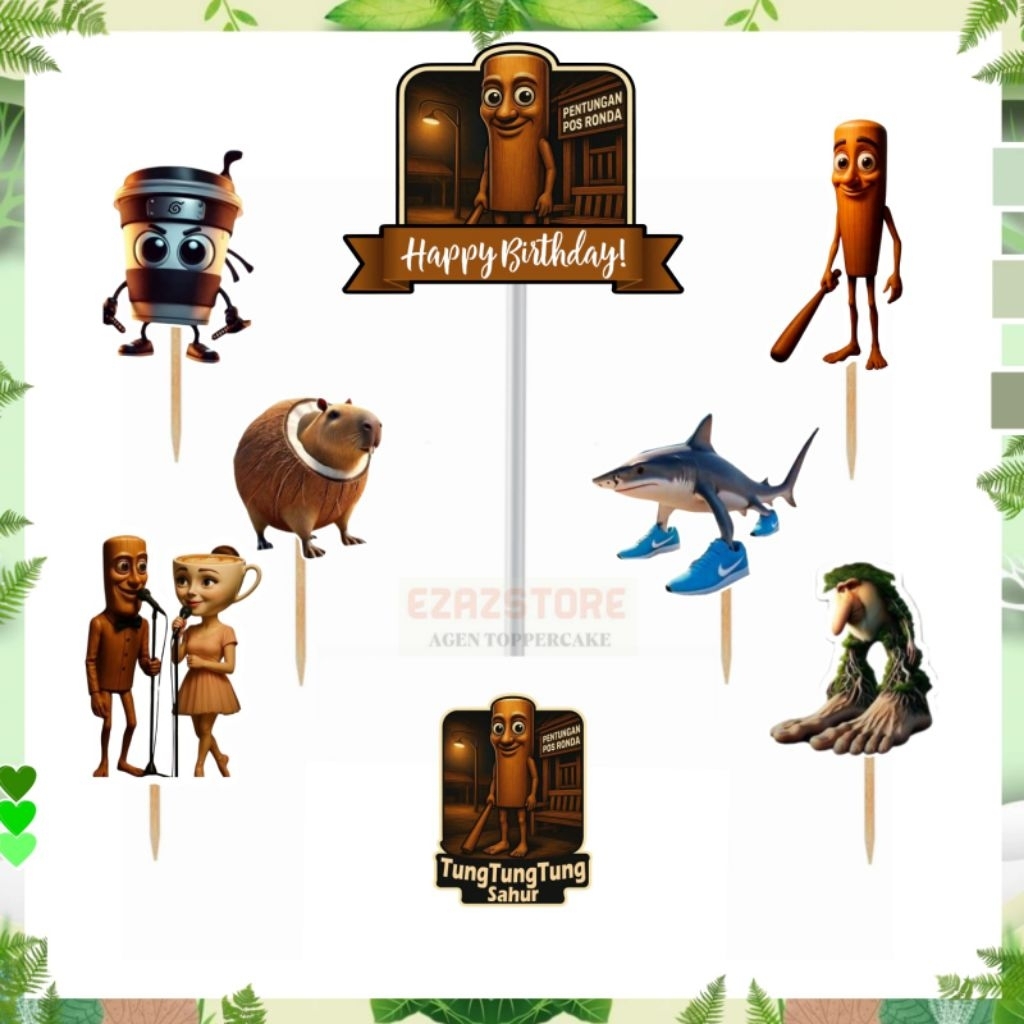 

Toper Cake/Toper Karakter/Toper Happy Birthday/Toper Ulang Tahun/Hiasan Kue Ulang Tahun/Toper Karakter TUNG TUNG TUNG SAHUR/Toper Tusukan Murah