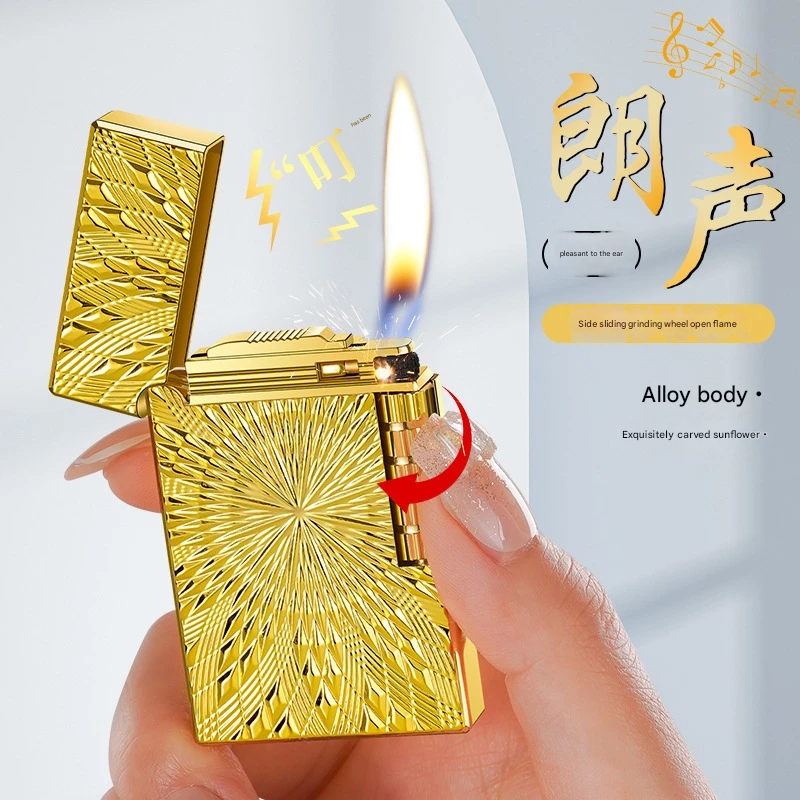 Korek Dupont DK-884 Gas Lighter Bunga Matahari Original, Compatible with Dupont, Retrô Metal Refilla