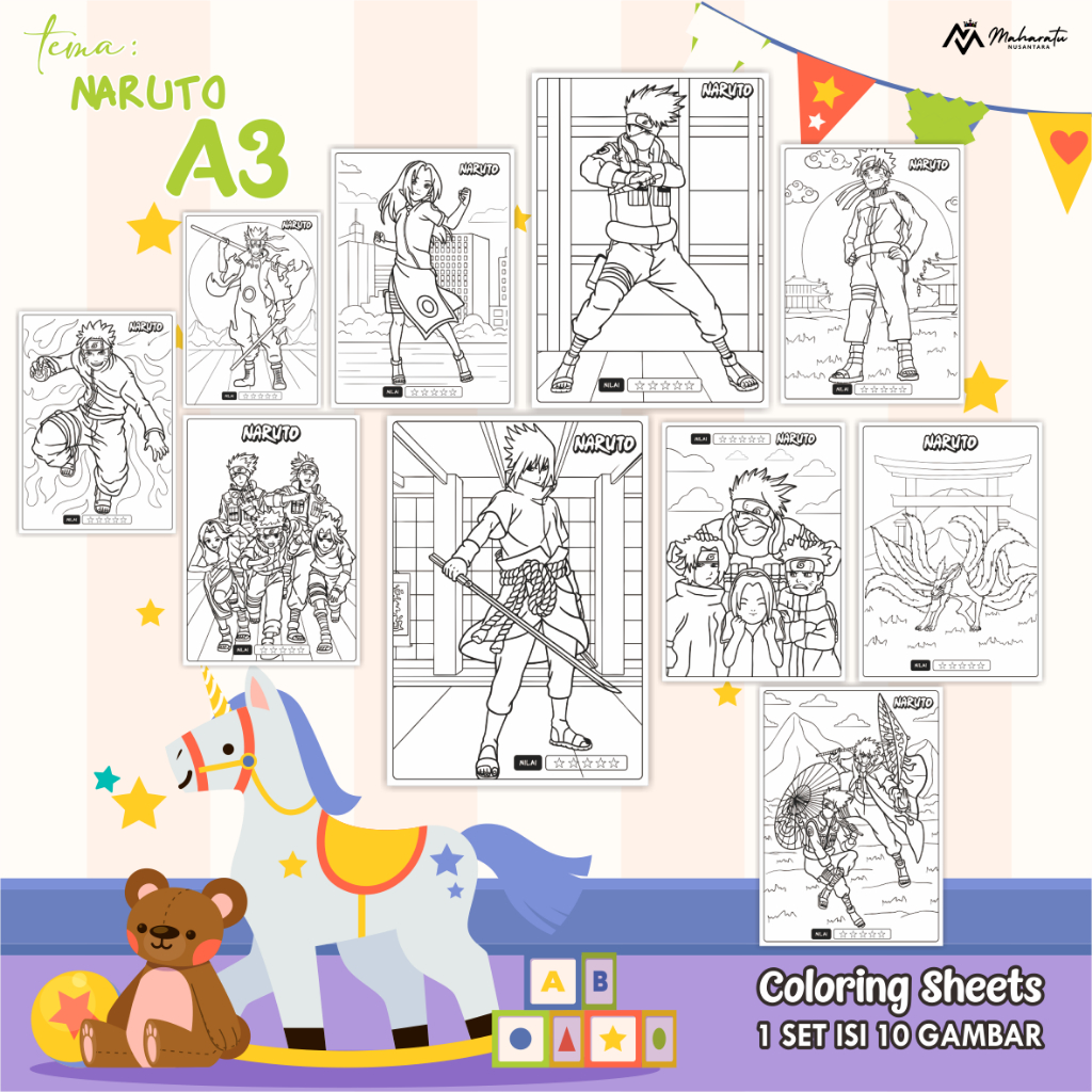 

[TEMA NARUTO] KERTAS BER GAMBAR UNTUK ANAK - LEMBAR MEWARNAI ANAK UKURAN A3 - COLORING SHEETS READY STOCK