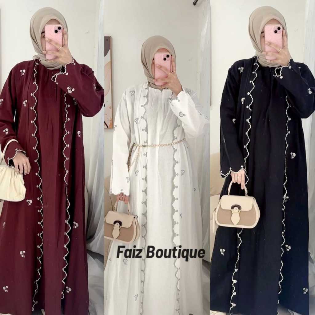 AURORA ABAYA BORDIR CERUTY BABYDOLL GAMIS SYARI HITAM PUTIH DRESS ARABIAN TURKEY BUSUI FRIENDLY