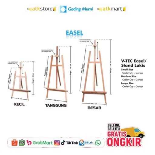 

V Tec Standart Lukis Kecil Tanggung Besar - Stand Lukisan Standing Easel kayu Stand Kayu Standing frame Easel