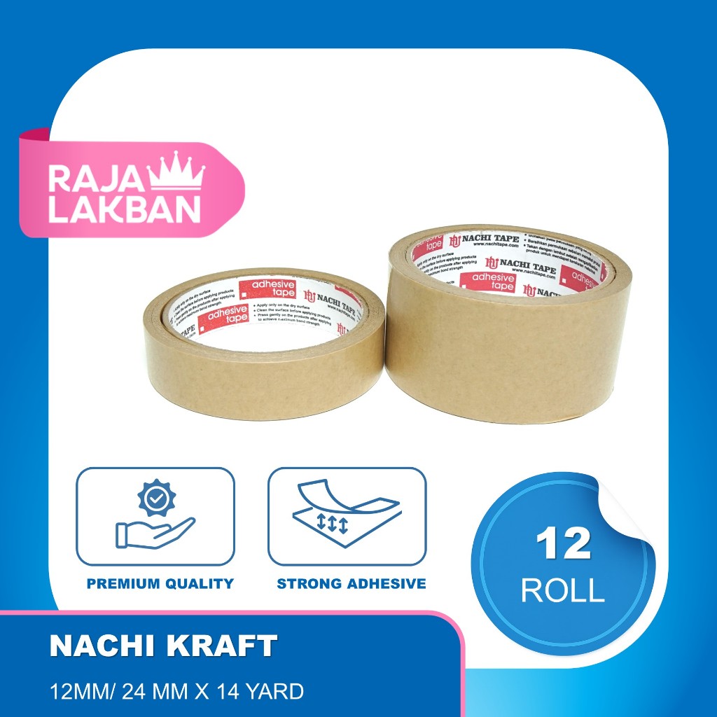 

Lakban Kertas Kraft Tape Nachi 1 inch 24mm, 2 Inch 48mm - Coklat - LUSIN