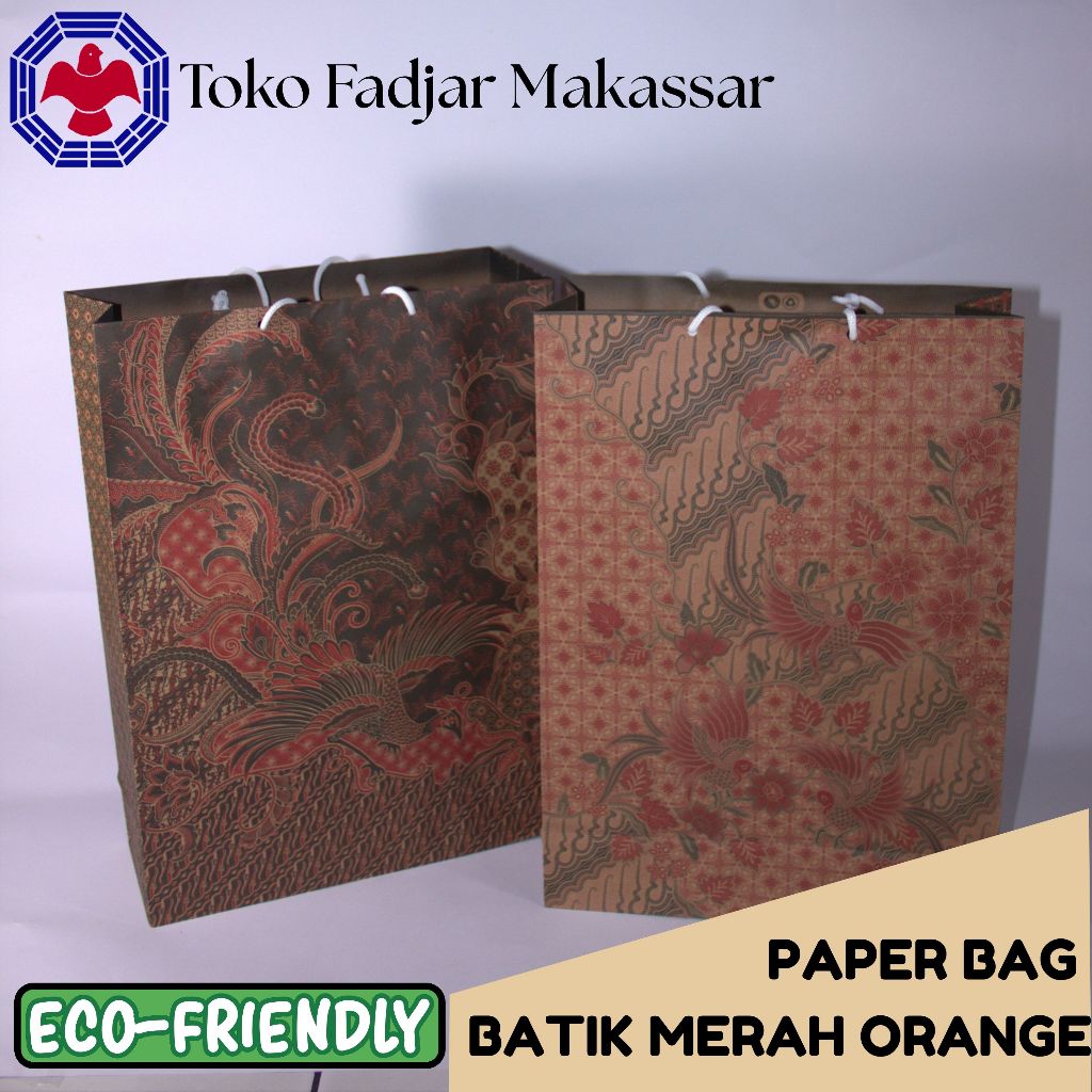 

Paper Bag/ Tas Kertas Motif Batik Merah Orange- Ukuran 24,5 x 34,5 cm- Eco Friendly -1 Lusin (12pcs)