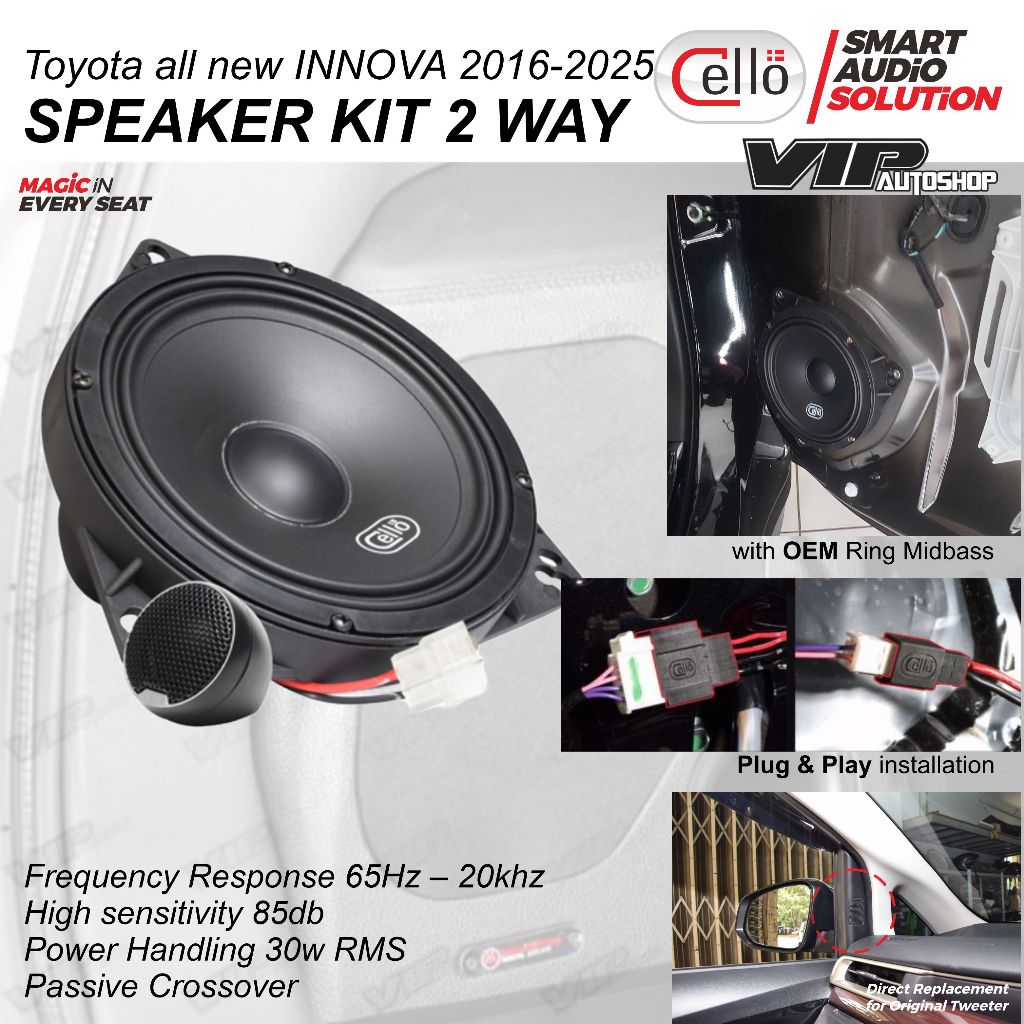 Toyota all new INNOVA reborn 2016-2025 speaker 2 way depan plug&play audio mobil midbass tweeter