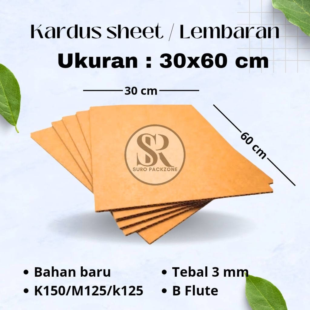 

Kardus Sheet / kardus Lembaran ukuran 40x60 CM Sheet baru single wall tebal 3mm