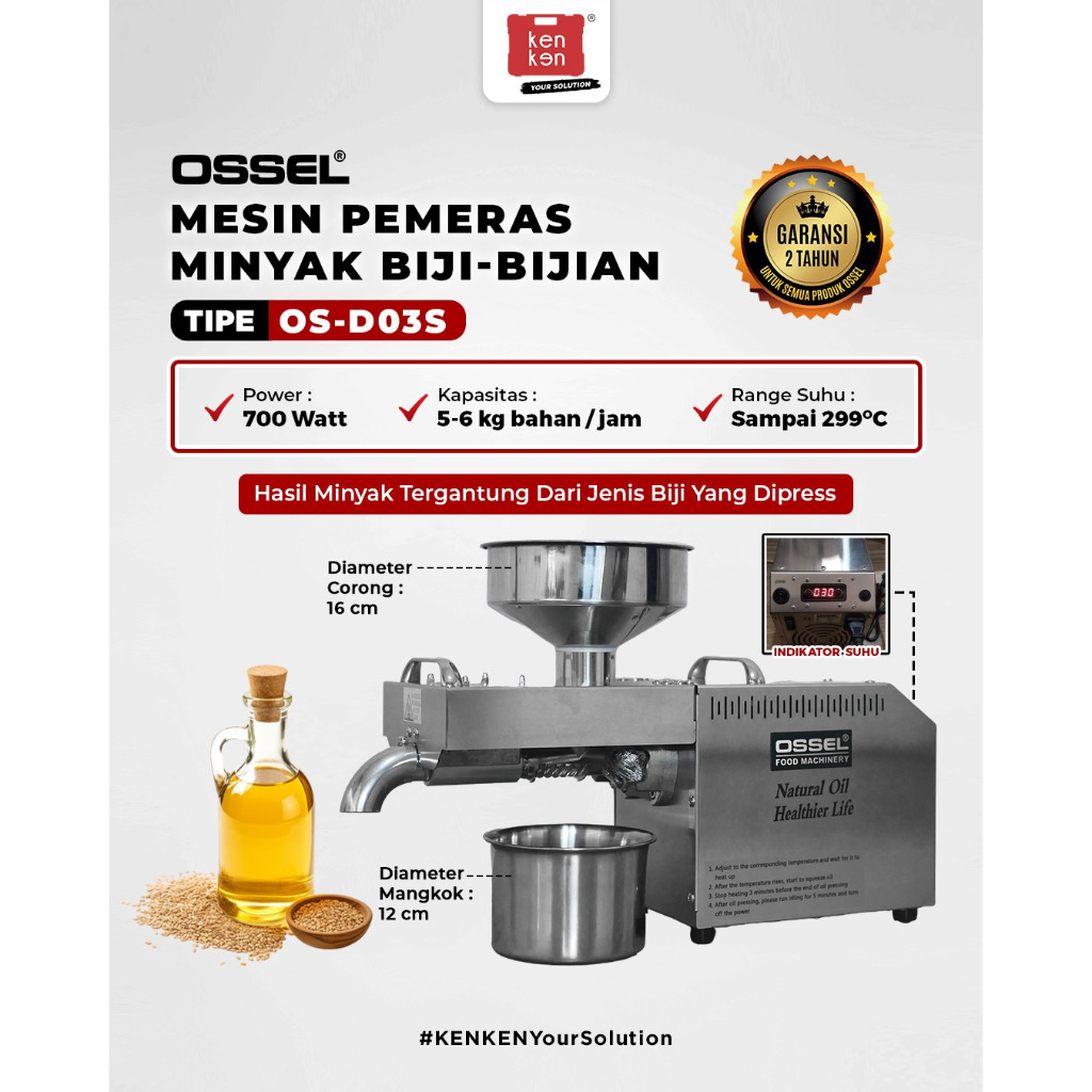 OSSEL Mesin Pemeras Minyak Biji-Bijian Oil Press Machine Mesin Ekstrak Biji OS-D03S OSSEL