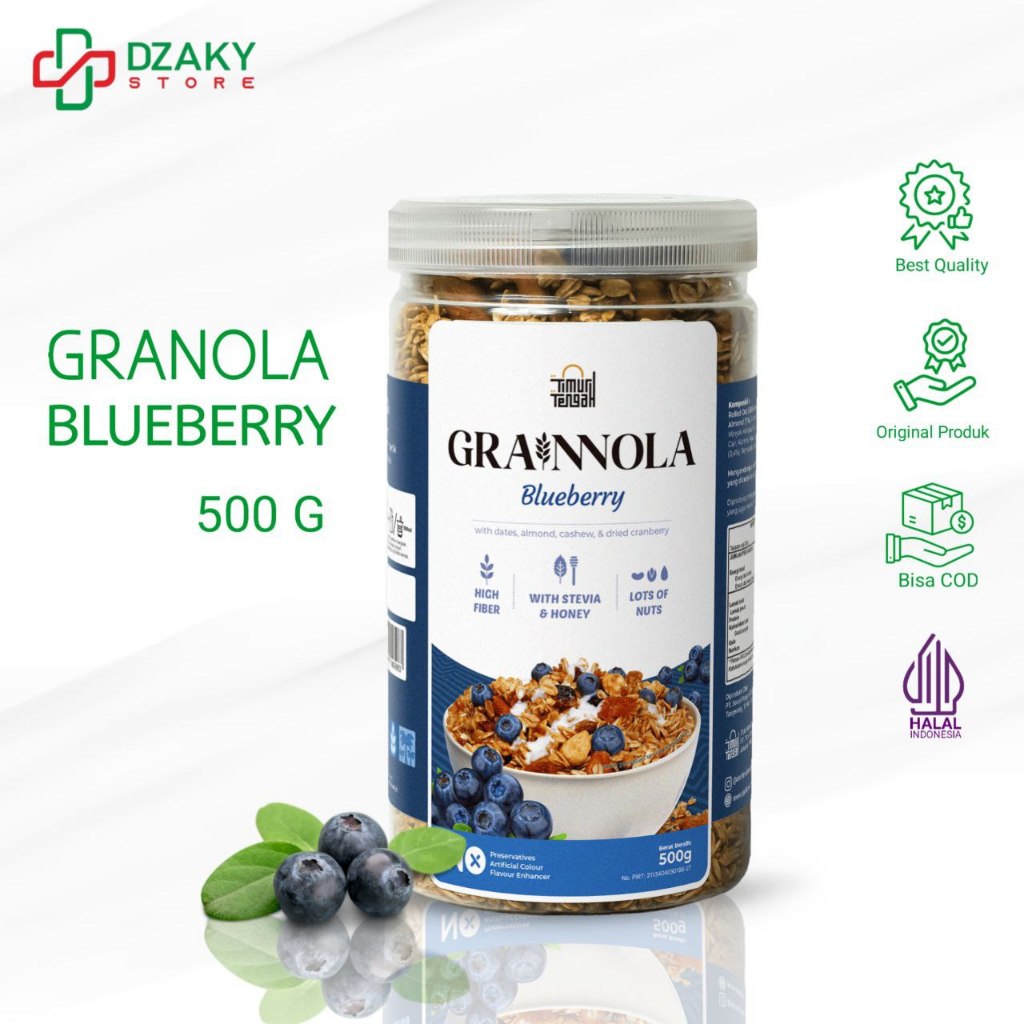 

Grainnola Timur Tengah Blueberry 500 Gram Granola Cemilan Sehat Rendah Kalori Sereal & Snack