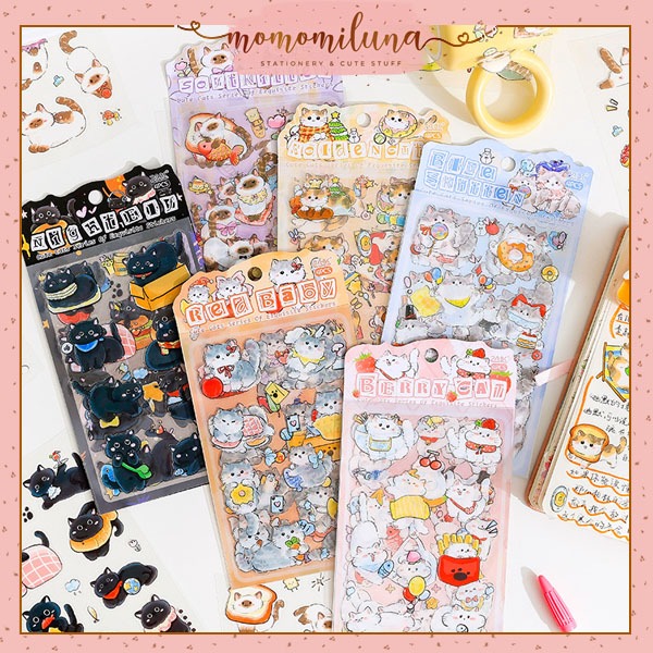 

1 set isi 4 lembar soft and cute cat sticker deco stiker kucing lucu diy scrapbook diary journal HB1974