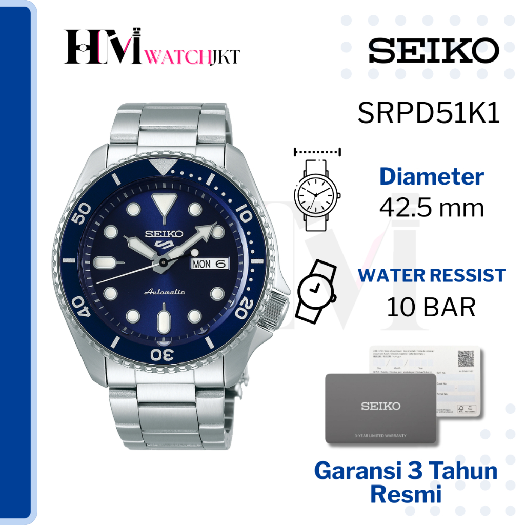 SEIKO 5 Sport SRPD51k1 Jam Tangan Pria Original Analog Automatic Diver Antiair