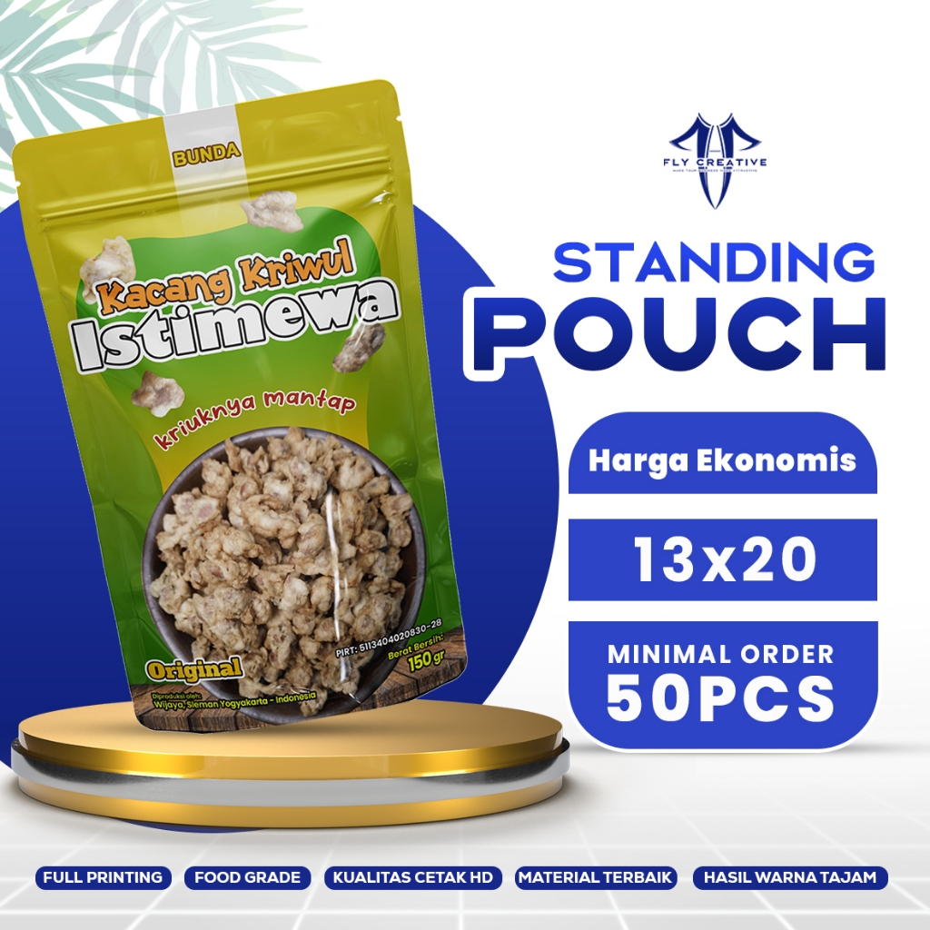 Fly Creative - 13x20cm Cetak Kemasan Makanan Snack Standing Pouch Full Printing Custom Basreng