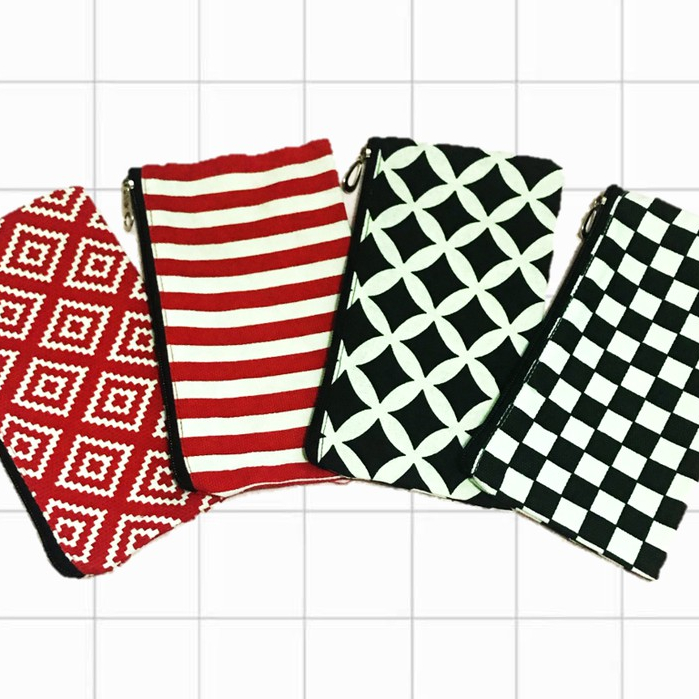 

[Red Black] Kanvas Canvas Kotak Pensil Pencil Case Pouch Motif Pattern Multifungsi | KikuStuff