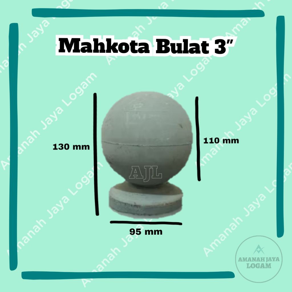 Mahkota Bola Plat Besi Pipa Bulat 3 Inch //Aksesoris Ornamen Tangga Tralis Pagar