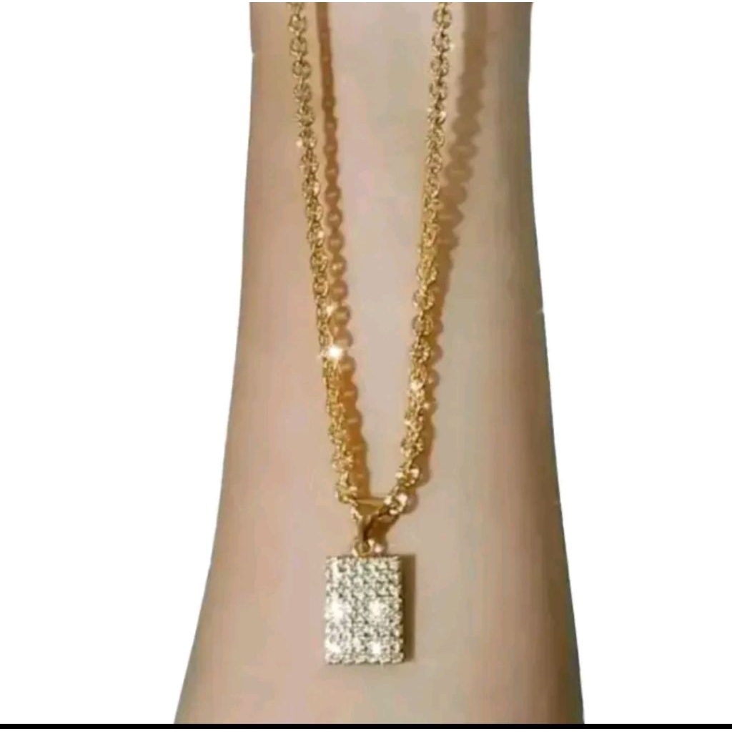 kalung nori gold liontin mata kotak titanium