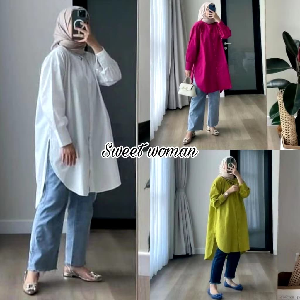 Sweet woman - tunik long shirt katun poplin casual