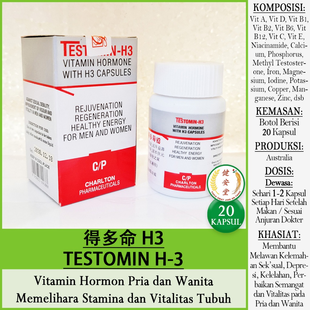 TESTOMIN H3 [20 Kapsul] Memelihara Stamina dan Vitalitas Pria dan Wanita Dewasa