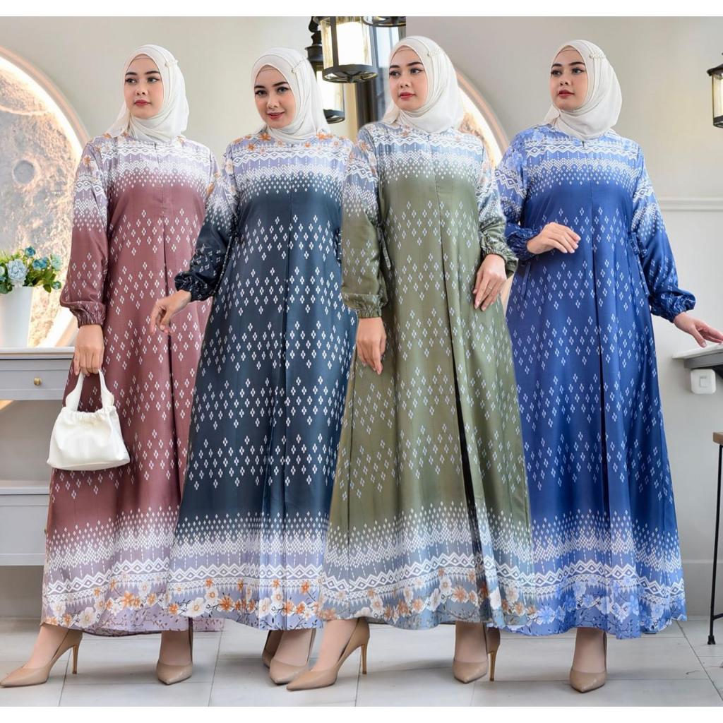 Gamis SEVILA Silk premium/ Gamis Silk Motif bunga Terbaru