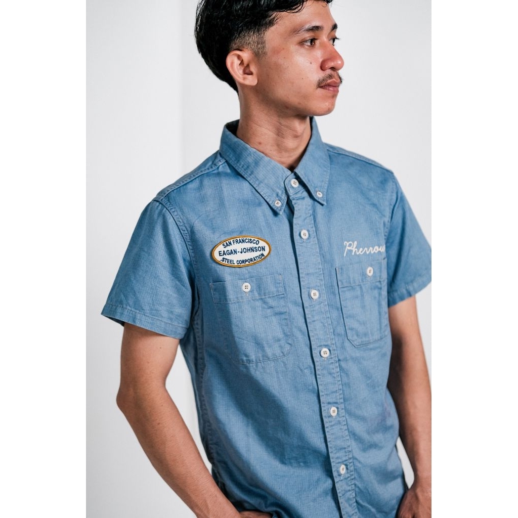 Pherrows Short Sleeve Workshirt Denim Original Made in Japan