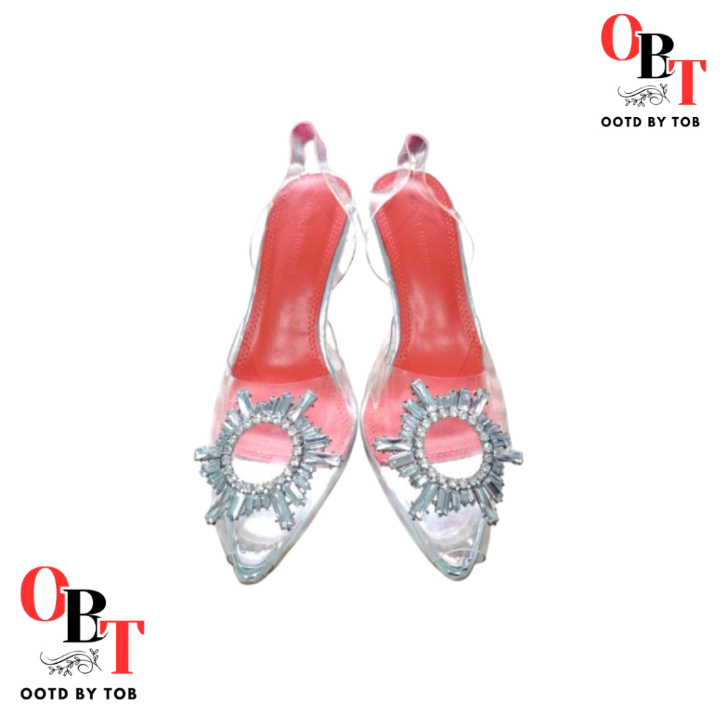 SEPATU AMINA MUADDI WANITA BEGUM CRYSTAL GLASS SLING HEELS TRANSPARAN PVS