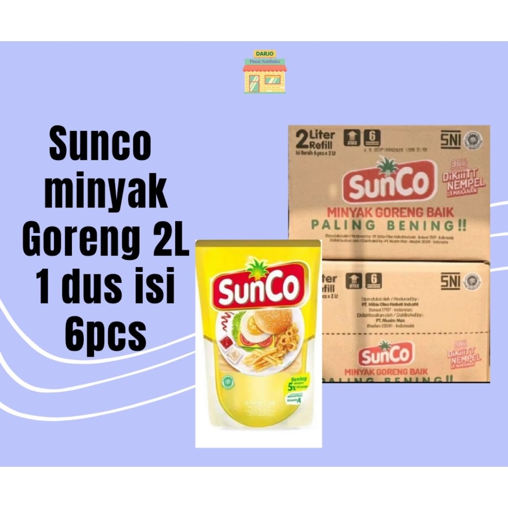 

Sunco Minyak Goreng 2L 1 Dus isi 6pcs, Minyak Goreng Jernih, Minyak Goreng Kelapa Sawit