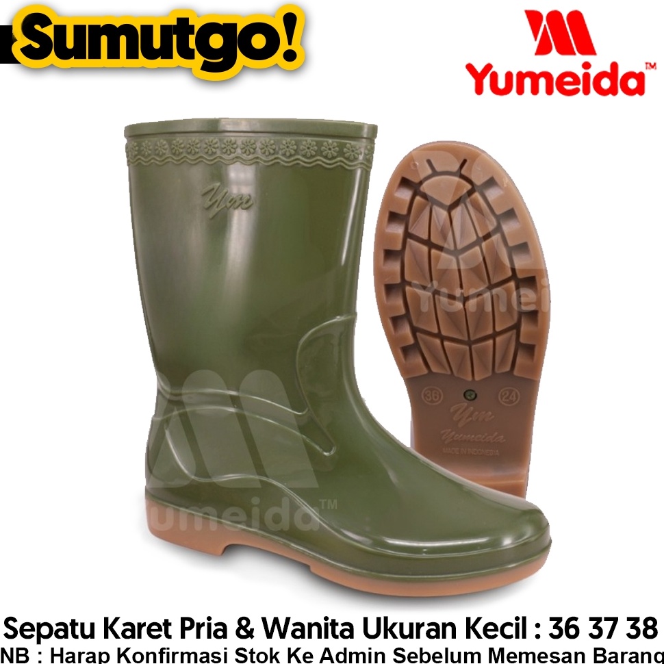 KODE V22J  UKURAN KECIL 36 37 38  Sepatu Boot Karet Setengah Betis YUMEIDA YM2 warna Hijau  PVC Rubb