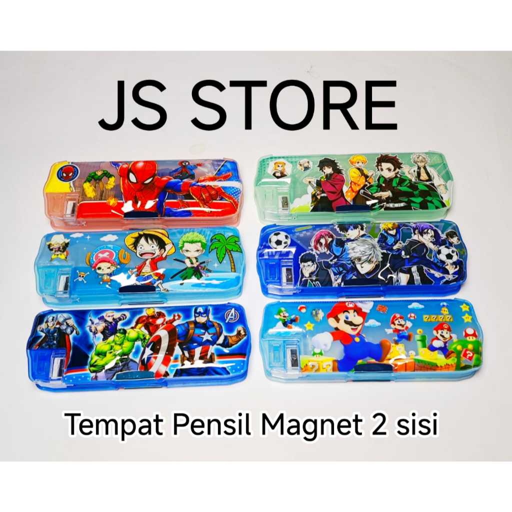 

Tempat Kotak Pensil MAgnet 2 sisi Karakter Anak Laki AVengers Spiderman Demon Slayer MArio One Piece
