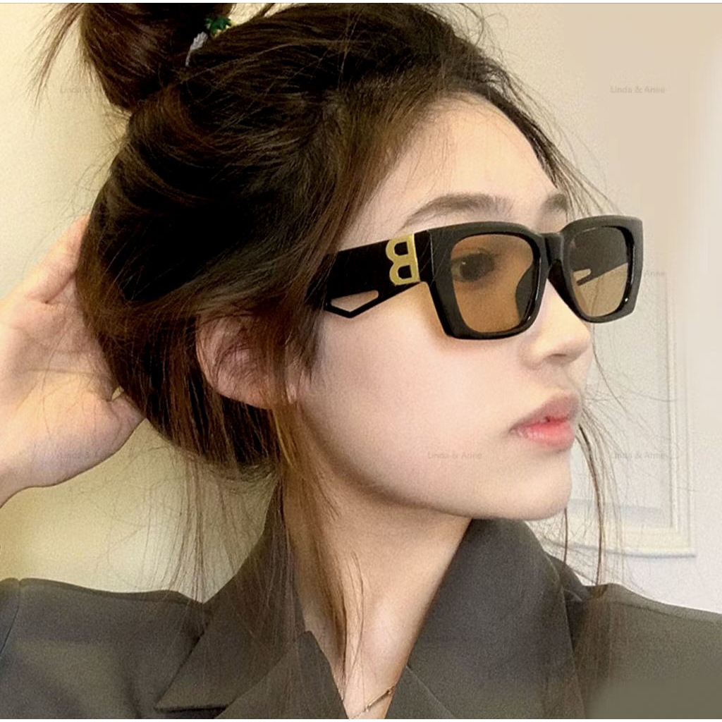 [READY MAKASSAR] Kacamata Hitam Persegi B Logo Sunglasses Pelindung Sinar UV400 Fashion Retro