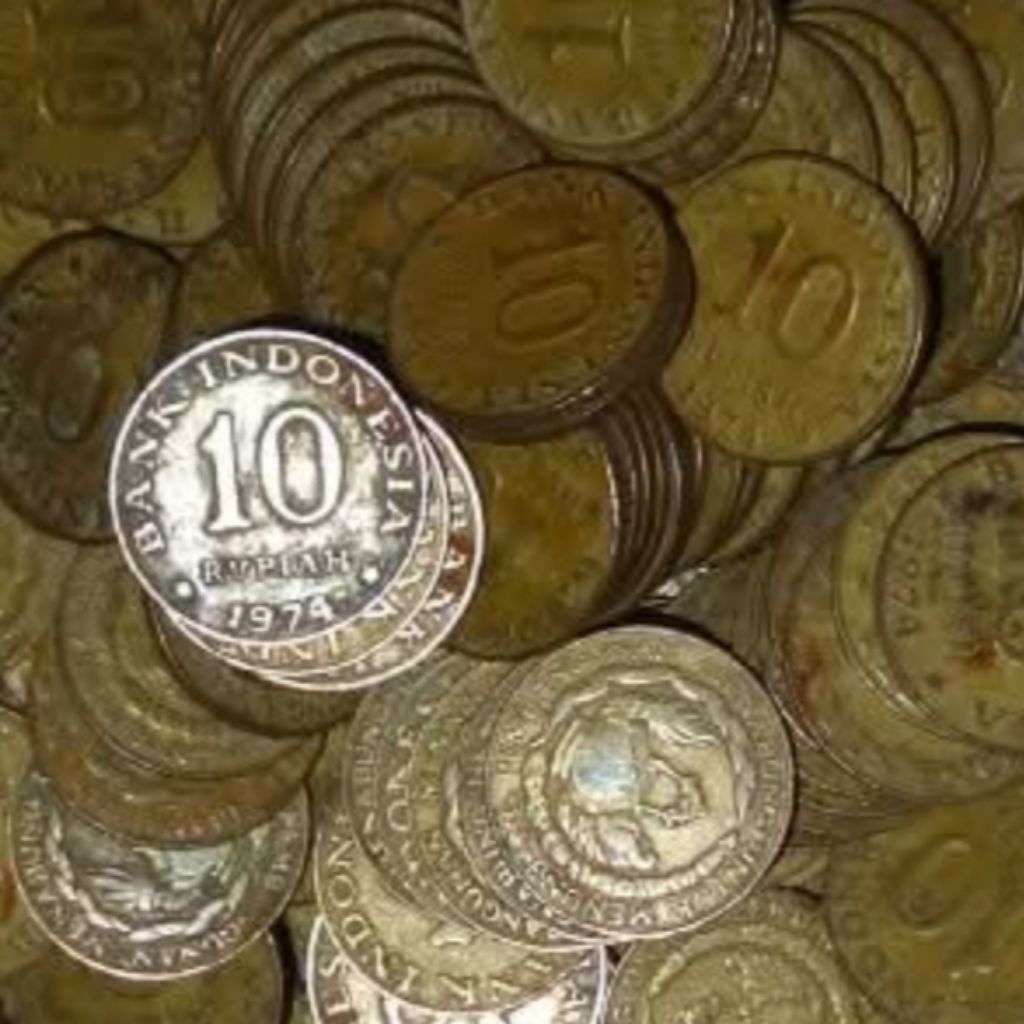 Kotor Rp 10 Rupiah Tahun 1974 Tabanas Kuning uang koin Kuno logam Indonesia