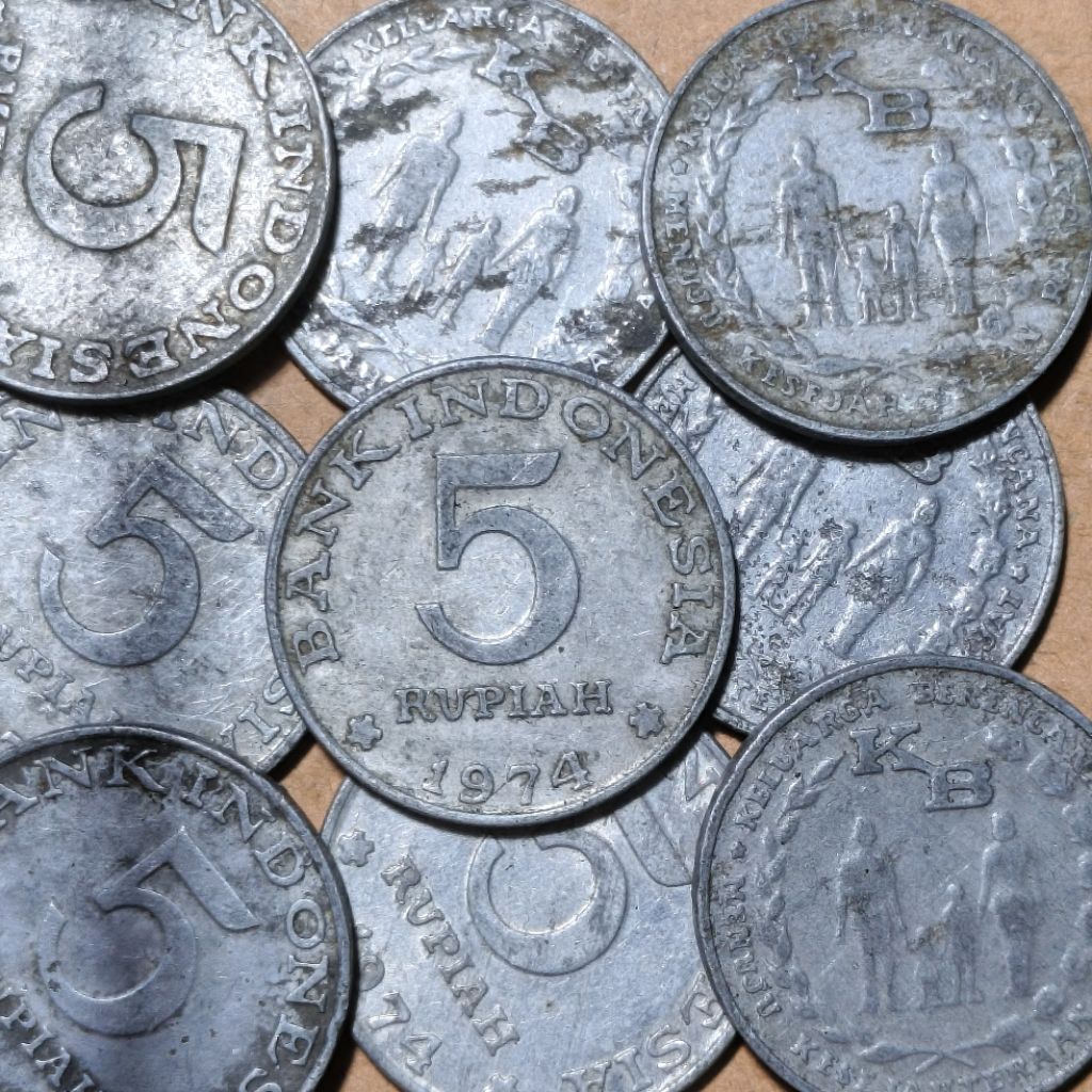 Jelek Koin Rp 5 Rupiah Tahun 1974 KB besar uang Kuno logam Indonesia kotor