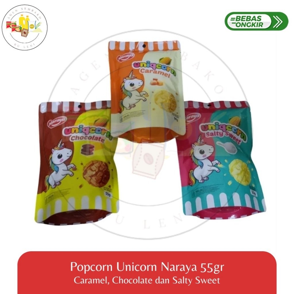 

Popcorn Unicorn Naraya 55gr Caramel, Chocolate dan Salty Sweet